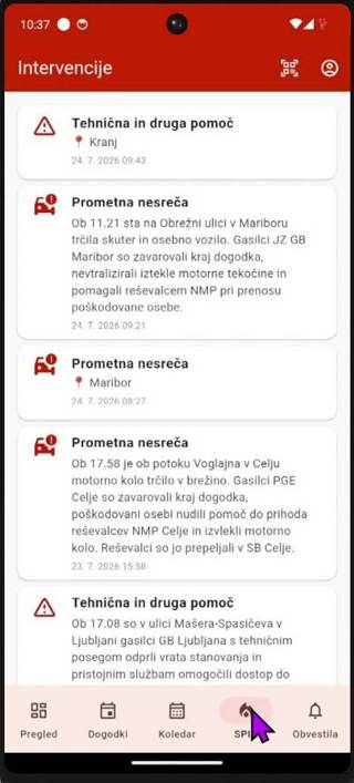Pregled intervencij SPIN v aplikaciji